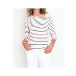 NEW KULE modern long sleeve tee in white/blue/poppy pinstripe